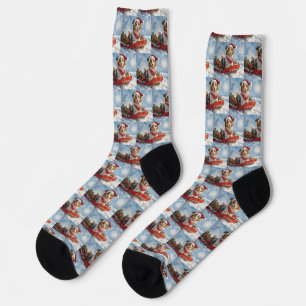 Rough Collie Dog in Sledge Let it Snow Christmas Socks