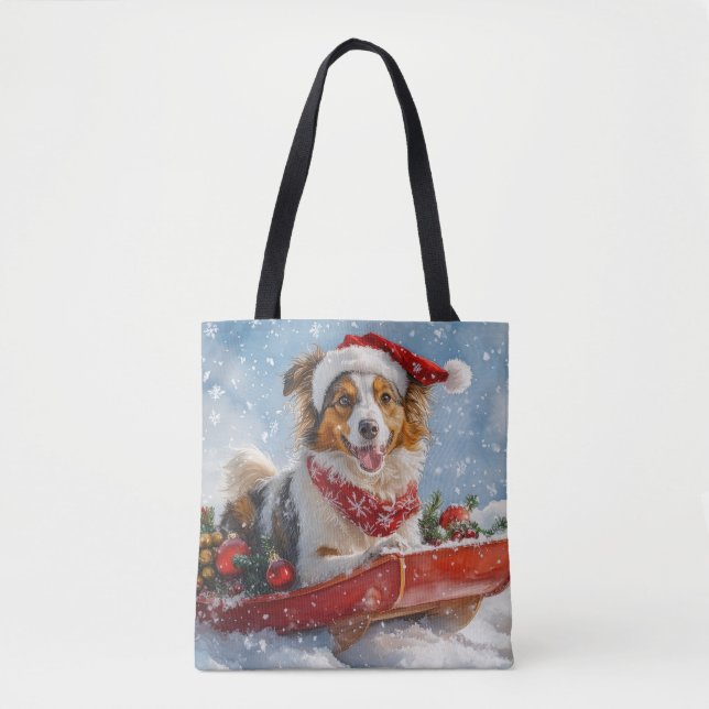 Rough Collie Dog in Sledge Let it Snow Christmas Tote Bag (Front)