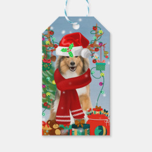 Rough Collie Dog in Snow Christmas Gift Gift Tags