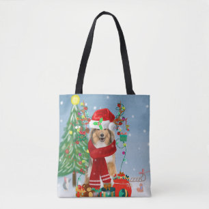 Rough Collie Dog in Snow Christmas Gift Tote Bag