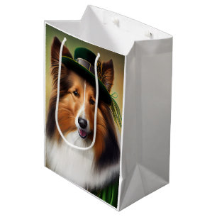 Rough Collie Dog in St. Patrick's Day Dress Medium Gift Bag