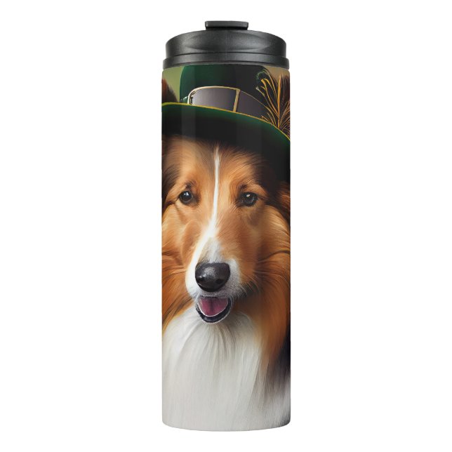 Rough Collie Dog in St. Patrick's Day Dress Thermal Tumbler (Front)