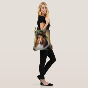 Rough Collie Dog in St. Patrick's Day Dress Tote Bag
