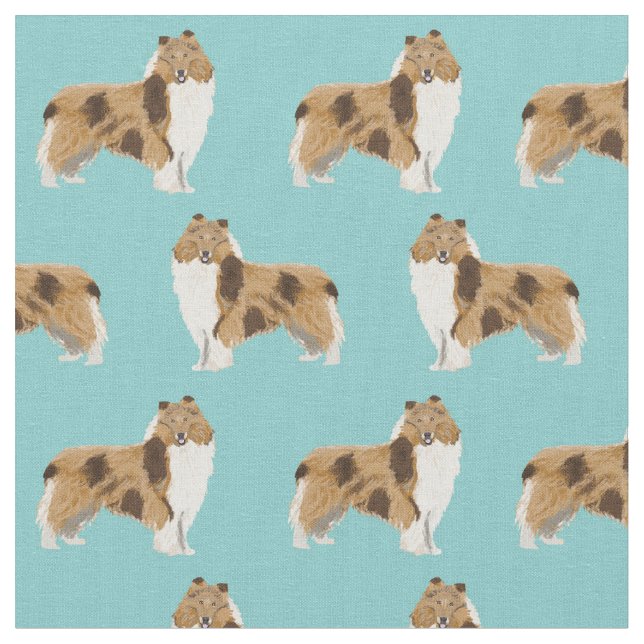 rough collie dog light blue fabric (Close Up)