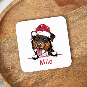 Rough Collie Dog Personalised Hand Drawing Square Paper Coaster