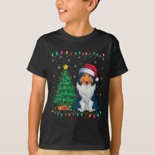 Rough Collie Dog Santa Hat Men Women Kids Xmas Tre T-Shirt