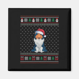 Rough Collie Dog Wearing Santa Hat Ugly Xmas Dog L Magnet