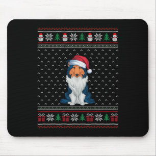 Rough Collie Dog Wearing Santa Hat Ugly Xmas Dog L Mouse Pad