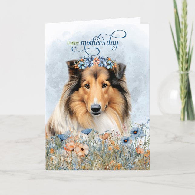 Rough Collie Dog Wildflowers Mother's Day Holiday Card (Front)