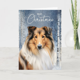 Rough Collie Dog Winter Aspen Forest Christmas Holiday Card