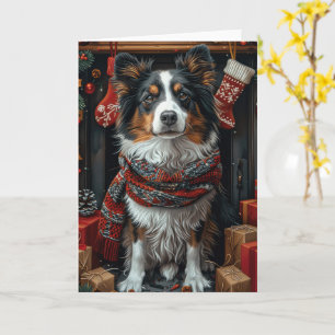 Rough Collie Dog With Christmas Gifts Fireplace Card