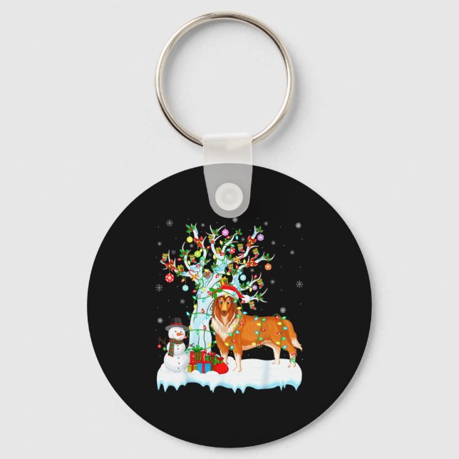 Rough Collie Dog Xmas Tree Lighting Rough Collie C Key Ring (Front)