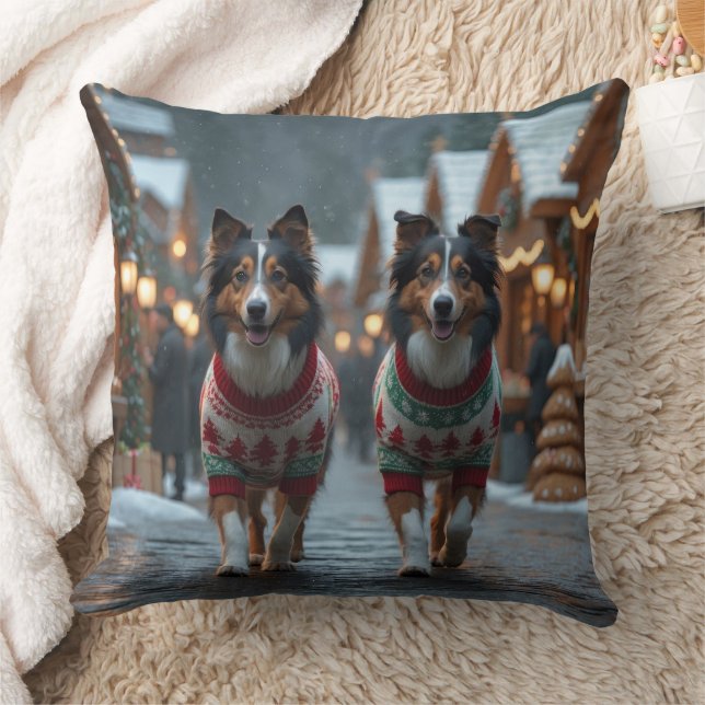 Rough Collie Dogs Christmas Snow Holiday Cushion (Blanket)
