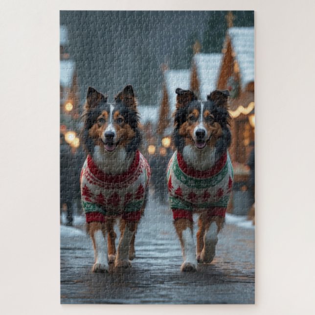 Rough Collie Dogs Christmas Snow Holiday Jigsaw Puzzle (Vertical)