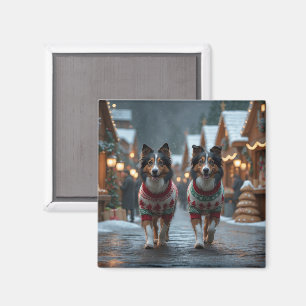 Rough Collie Dogs Christmas Snow Holiday Magnet
