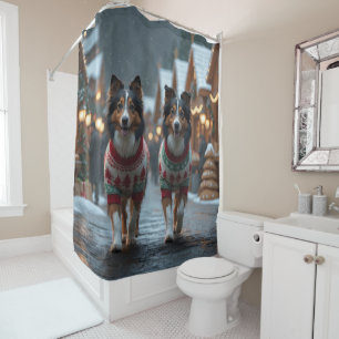 Rough Collie Dogs Christmas Snow Holiday Shower Curtain
