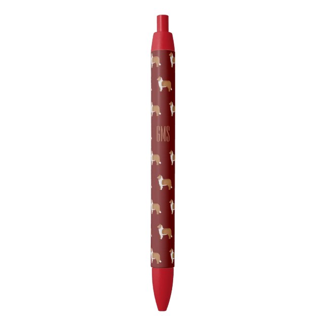 Rough Collie Dogs Pattern Monogrammed Black Ink Pen (Front Vertical)