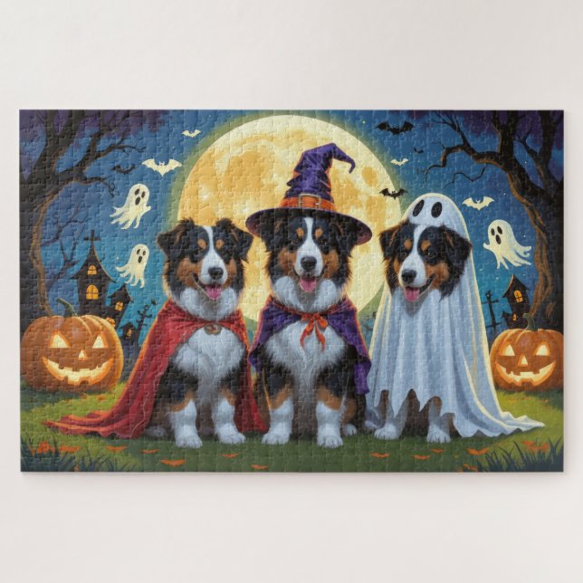 Rough Collie Dogs Pumpkin Halloween Funny Jigsaw Puzzle (Horizontal)