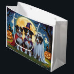 Rough Collie Dogs Pumpkin Halloween Funny Large Gift Bag<br><div class="desc">A playful Halloween scene featuring a mischievous little pup peeking out of a carved pumpkin,  surrounded by spooky-fun fall vibes. With cheeky charm and autumn colours,  it’s the perfect touch of humour for the season.</div>