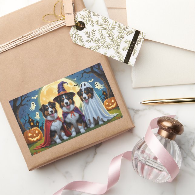 Rough Collie Dogs Pumpkin Halloween Funny Rectangular Sticker (Gifting)