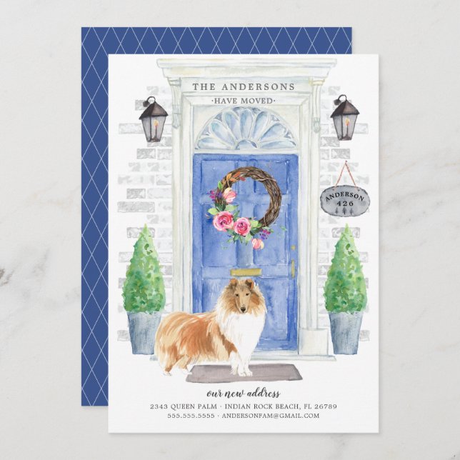 Rough Collie Front Door Moving Announcement (Front/Back)