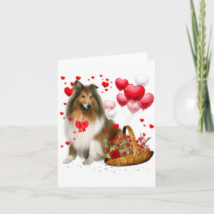 Rough Collie Heart Balloon Happy Valentine Day Dog Card
