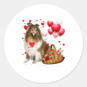 Rough Collie Heart Balloon Happy Valentine Day Dog Classic Round Sticker