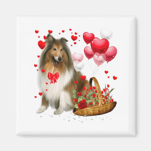 Rough Collie Heart Balloon Happy Valentine Day Dog Magnet