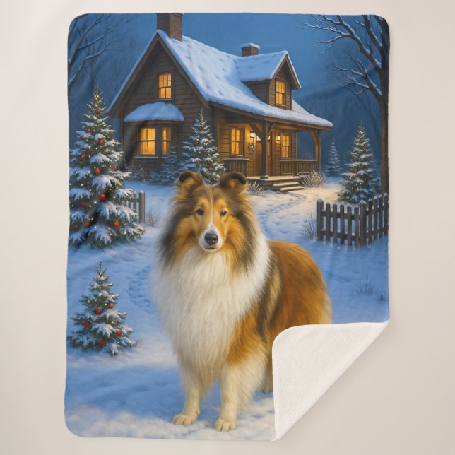 Rough Collie Holiday  Sherpa Blanket (Front)