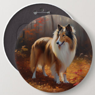 Rough Collie in Autumn Leaves Fall Inspire 6 Cm Round Badge