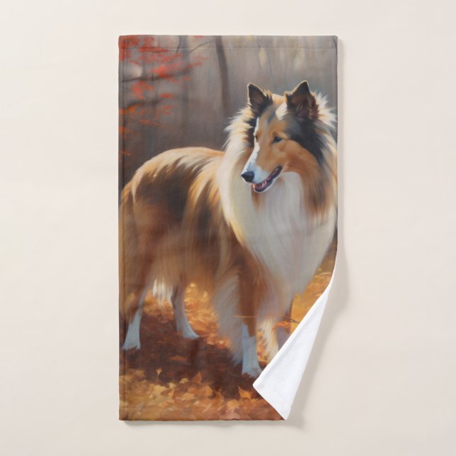 Rough Collie in Autumn Leaves Fall Inspire Bath Towel Set (Hand Towel)