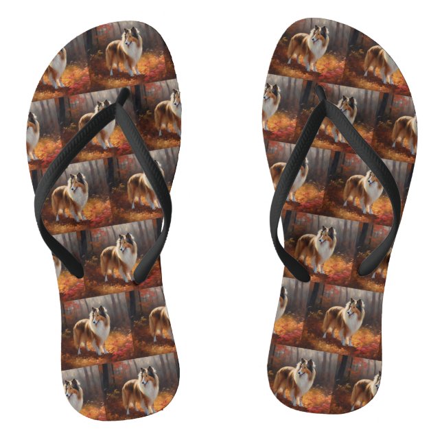 Rough Collie in Autumn Leaves Fall Inspire Jandals (Footbed)