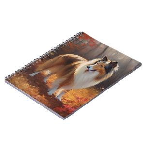 Rough Collie in Autumn Leaves Fall Inspire Notebook