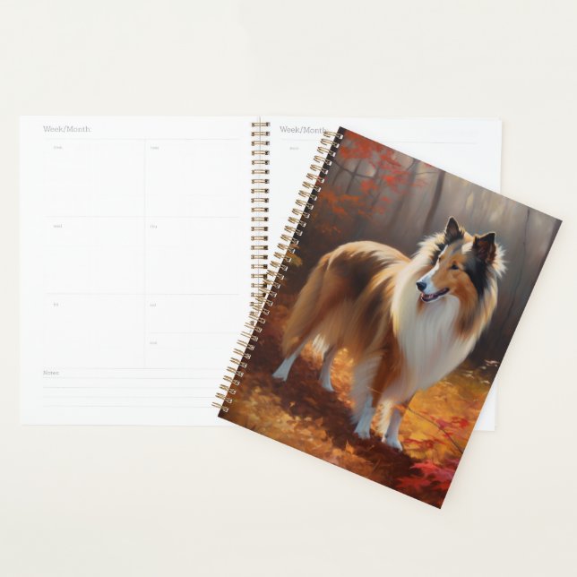 Rough Collie in Autumn Leaves Fall Inspire Planner (Display)