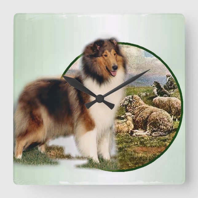 Rough Collie Keeper of the Sheep Square Wall Clock (Front)