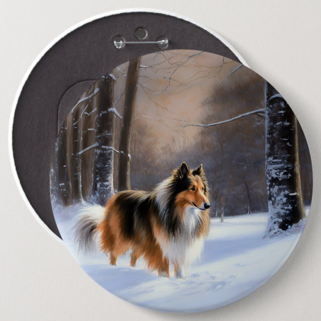 Rough Collie Let It Snow Christmas 6 Cm Round Badge (Front & Back)
