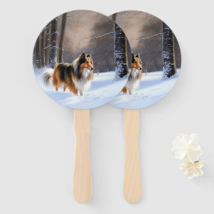 Rough Collie Let It Snow Christmas Hand Fan