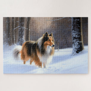 Rough Collie Let It Snow Christmas Jigsaw Puzzle