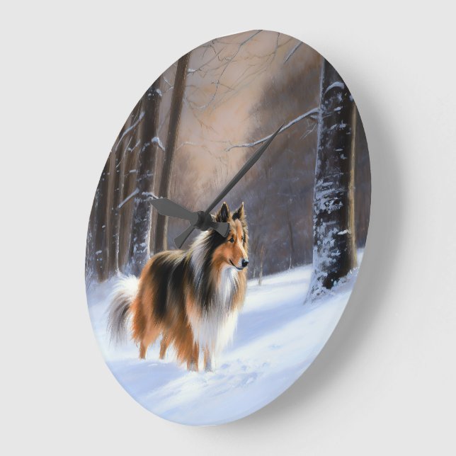 Rough Collie Let It Snow Christmas Large Clock (Angle)
