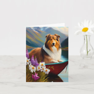 Rough Collie on a Paddle: A Scenic Adventure Card