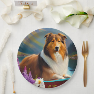 Rough Collie on a Paddle: A Scenic Adventure Paper Plate