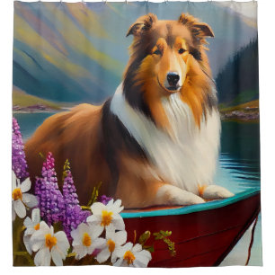 Rough Collie on a Paddle: A Scenic Adventure Shower Curtain