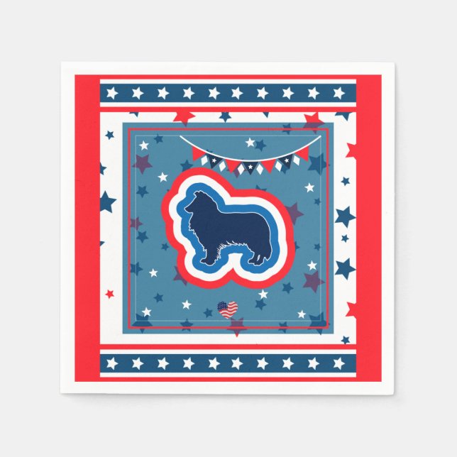 Rough Collie Patriotic Red White Blue 4th Of July Napkin (Front)