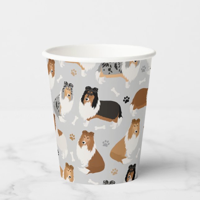 Rough Collie Paws and Bones Paper Cups (Front)