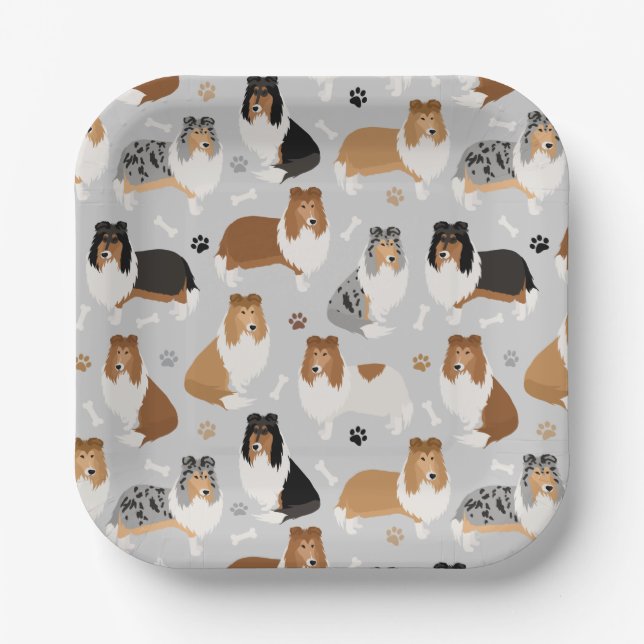 Rough Collie Paws and Bones Paper Plate (Front)