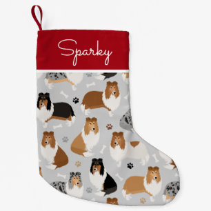 Rough Collie Paws and Bones Small Christmas Stocking