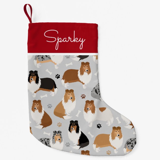 Rough Collie Paws and Bones Small Christmas Stocking (Front)