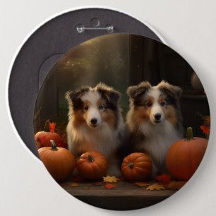 Rough Collie Puppy Autumn Delight Pumpkin  6 Cm Round Badge