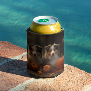Rough Collie Puppy Autumn Delight Pumpkin Can Cooler