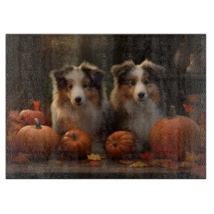Rough Collie Puppy Autumn Delight Pumpkin Cutting Board